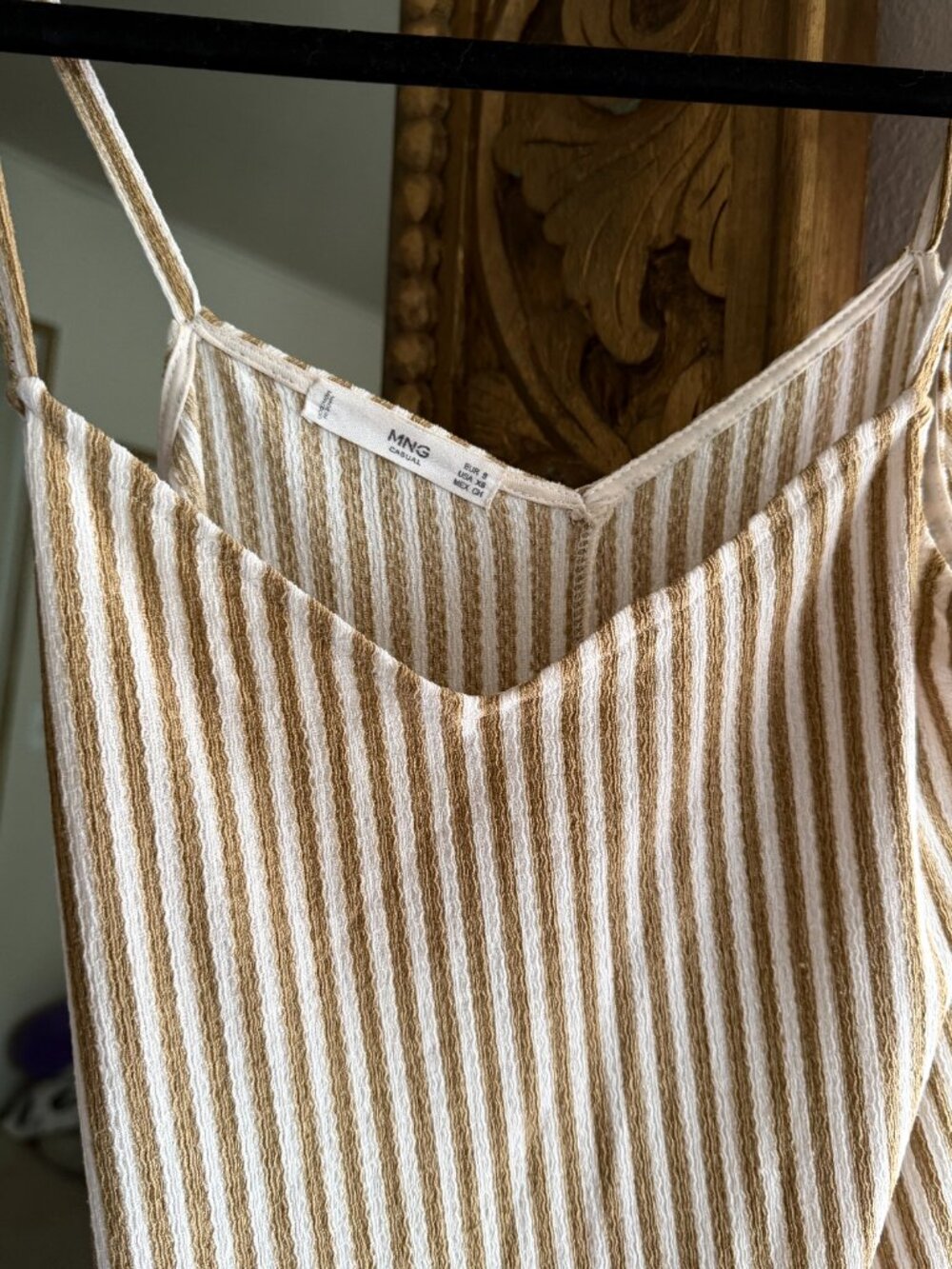 Mango Brown White Striped Linen Look Maxi Dress XS - Picture 3 of 3